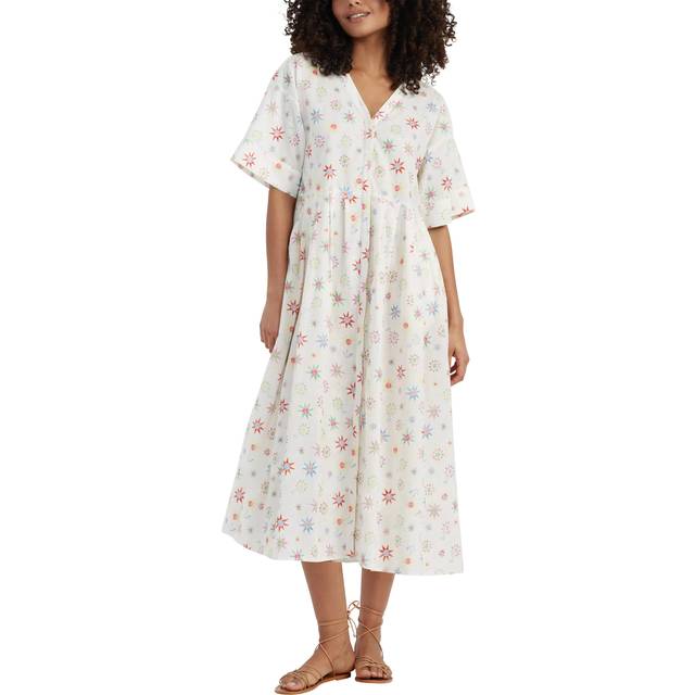Chinti & Parker Etoile V-Neck Linen Blend Sun Dress, Cream