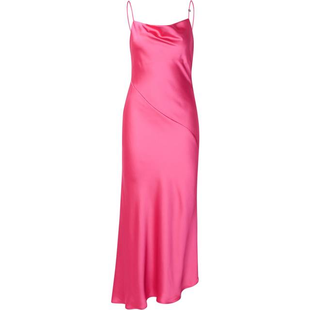 Satin dress with asymmetric hemline - Pink