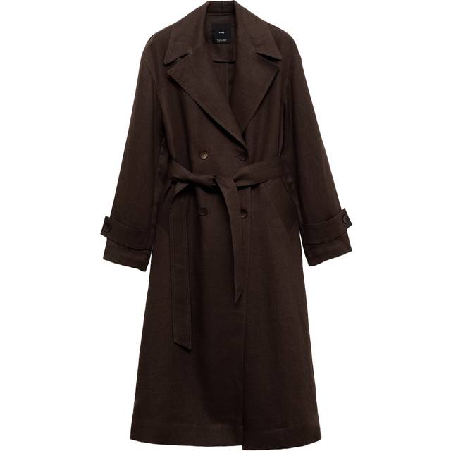 Mango Beirut Linen Coat, Brown