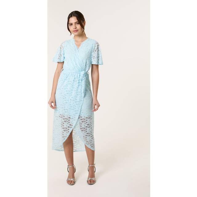 Lace Wrap Over Midi Dress - 18 / Light Blue