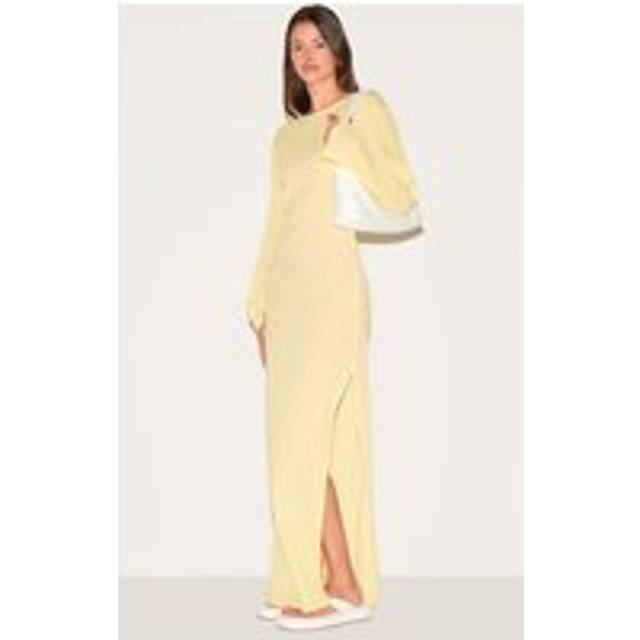Lemon Textured Long Sleeve Maxi Dress, Lemon - 12