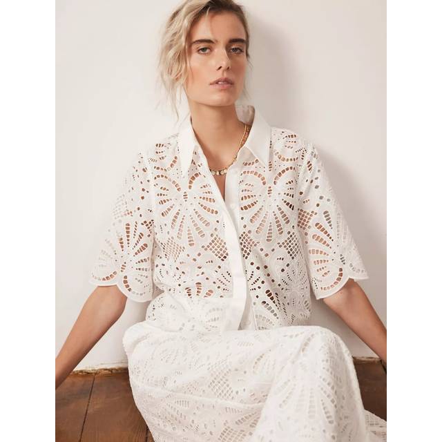 Mint Velvet Broderie Cropped Sleeve Cotton Shirt