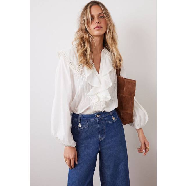 Mint Velvet Ruffle Trim Statement Collar Blouse, Ivory