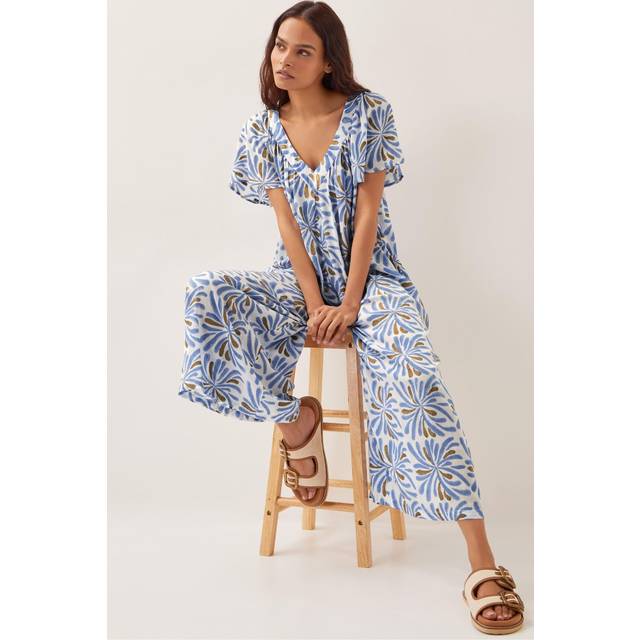 Monsoon Cece Woodblock Jumpsuit, Blue/Multi