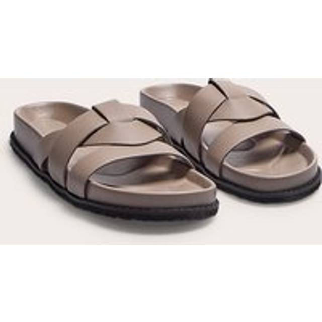 Mushroom Pu Round Toe Weave Chunky Strap Sandals, Mushroom - 3