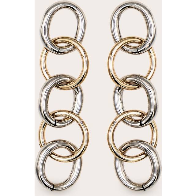 Gold Contrast Loop Drop Earrings, Yellow - One Size