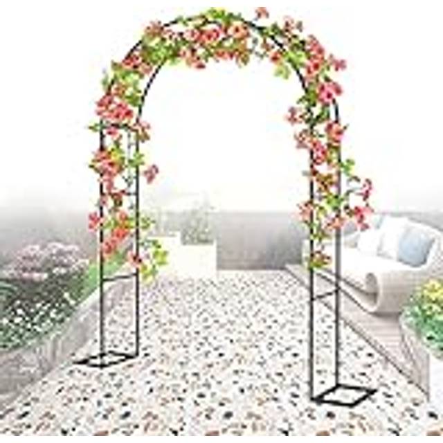 Stor rosbåge stålram spaljé båge valv klättringsväxt dekorativ trädgård metallbågar B 180 cm x H 220 cm B 300 cm x H 220 cm för utomhus bröllop grönsak murgröna med bas, svart, B 200 x 230 cm