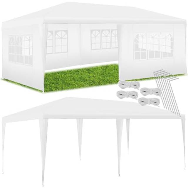 tectake® Paviljong 3x6 m, Vattentät, UV-Skydd, Partytält 3x6 m, Snabbmontering med Plug-In System, Lättskött, 5 Avtagbara Sidopaneler, Stålram, Inkluderar Spännlinor och Pinnar - Vit
