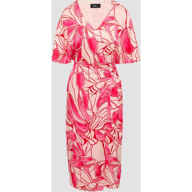 s.Oliver, Midi Dresses, female, Pink, L, Wrap Satin Dress with V-Neck