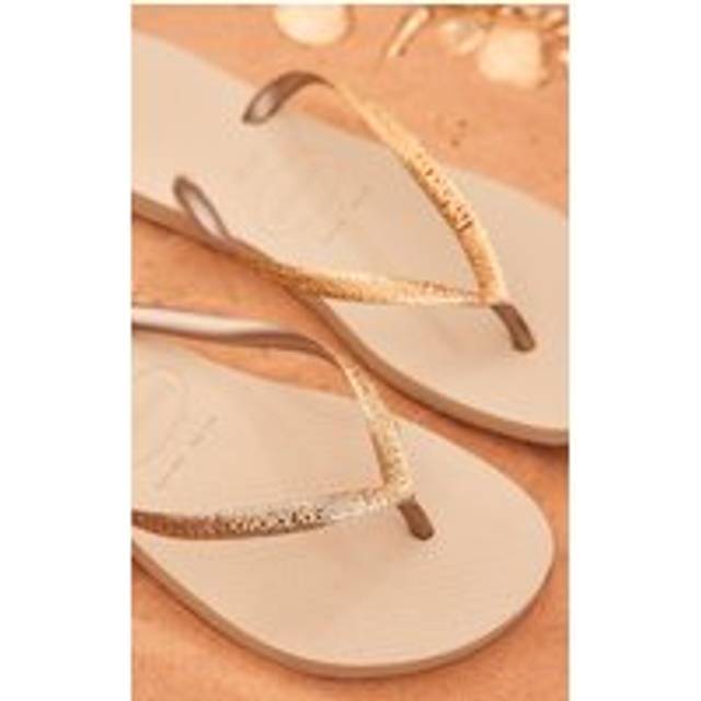 Gold Metallic Havaianas Slim Glitter Flip Flops, Yellow - 35/36