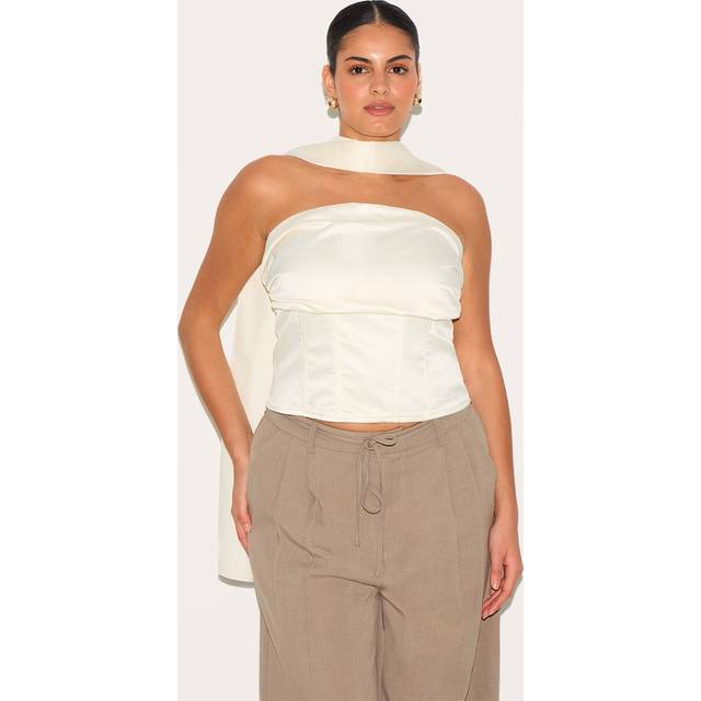 Plus Cream Ruched Corset, White - 24