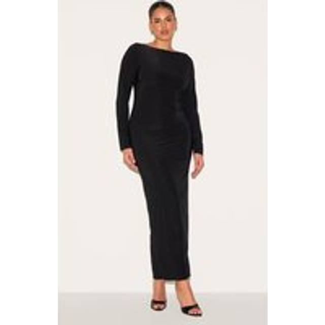 Plus Black Double Layer Slinky Flared Sleeve Midaxi Dress, Black - 16