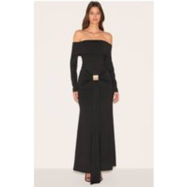 Black Bardot Long Sleeve Trim Drape Detail Maxi Dress, Black - 6