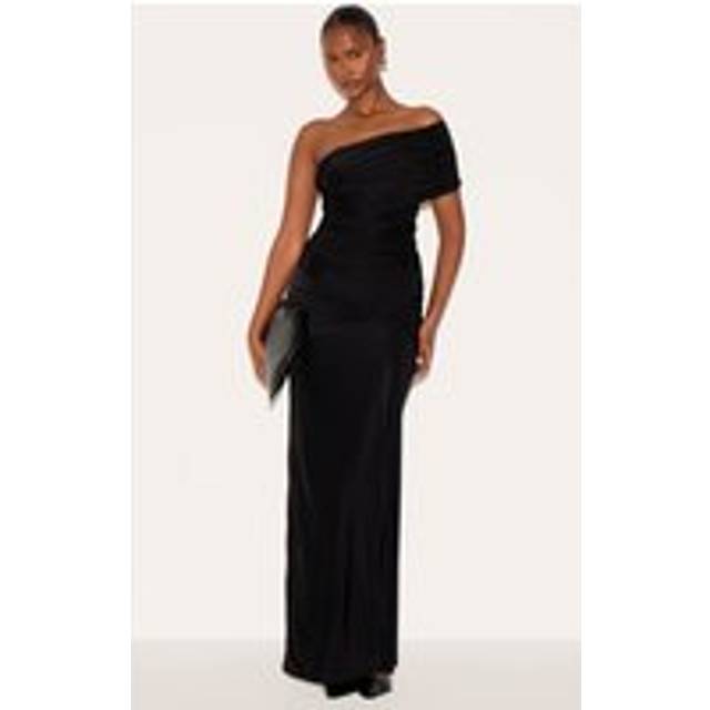 Black Double Layer Slinky Ruched Drape Maxi Skirt, Black - 6