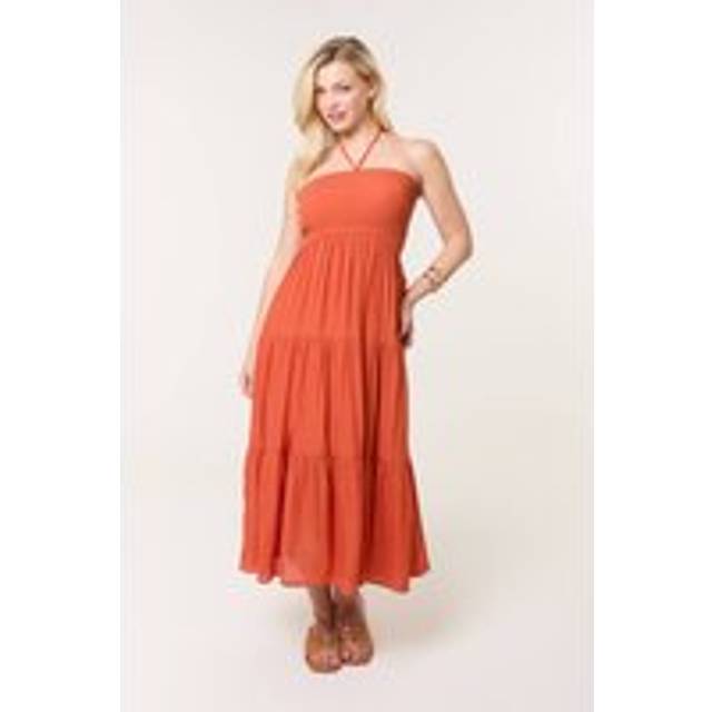 Blue Vanilla Orange Bandeau Tiered Midi Dress - m/l