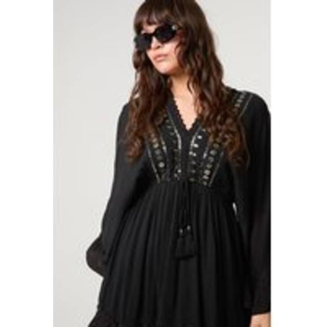 Embellished Kimono Sleeve Mini Dress - L / BLACK