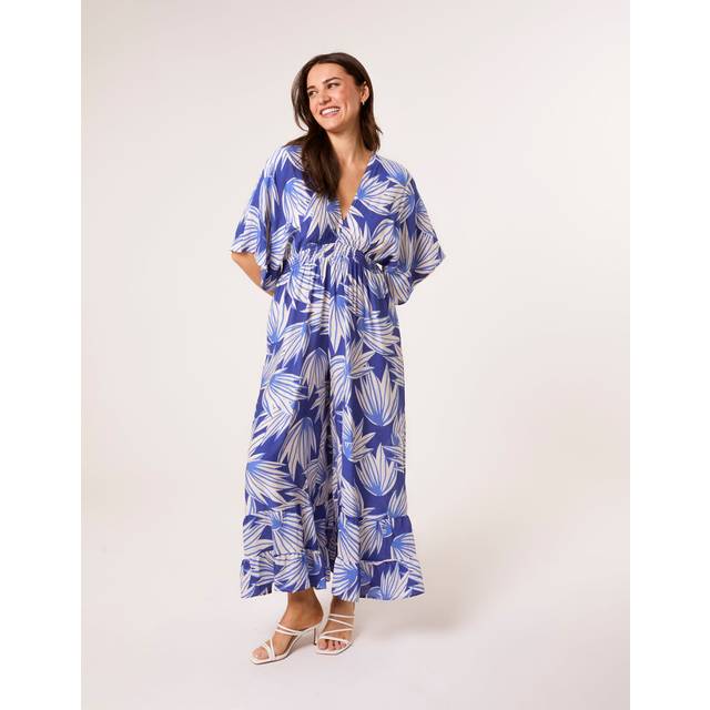 Blue Vanilla Blue Printed Leaf Wide Leg Jumpsuit - m/l