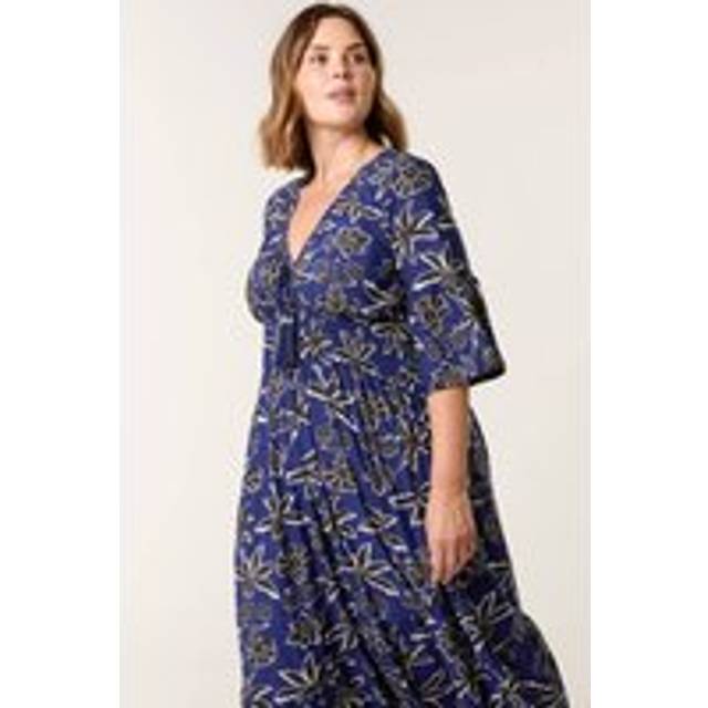 Blue Vanilla Blue Curve Elasticated V Neck Tassel Tie Midi Dress - 18-20