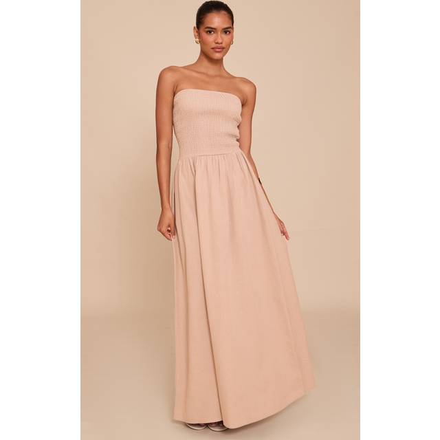 Mushroom Bandeau Shirred Detail Maxi Dress, Mushroom - 8