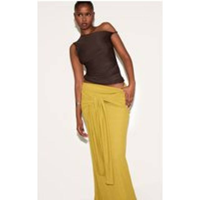 Olive Double Layer Burnout Mesh Wrap Front Maxi Skirt, Green - 16