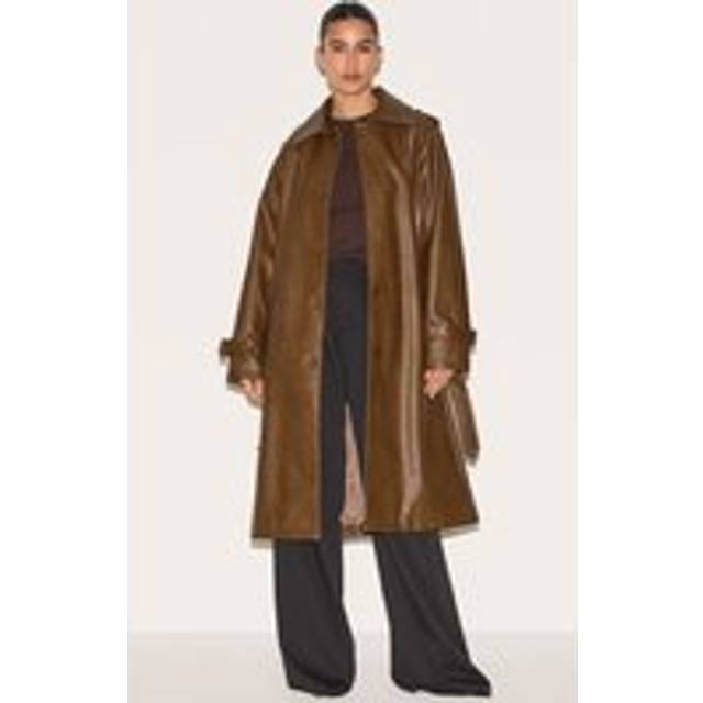 Chocolate Mid Length Faux Leather Trench Coat, Chocolate - 14