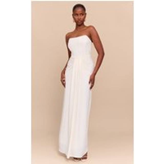 Cream Bandeau Corset Drape Detail Maxi Dress, White - 16