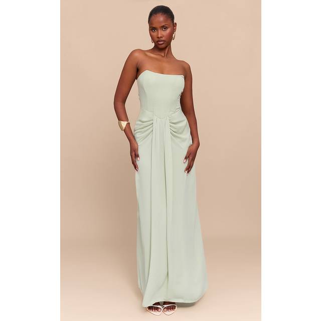 Sage Green Bandeau Corset Drape Detail Maxi Dress, Sage Green - 14