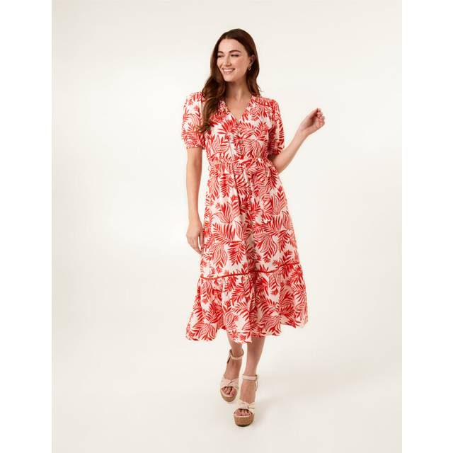 Blue Vanilla Orange Coconut Button Front Belted Midi Shirt Dress