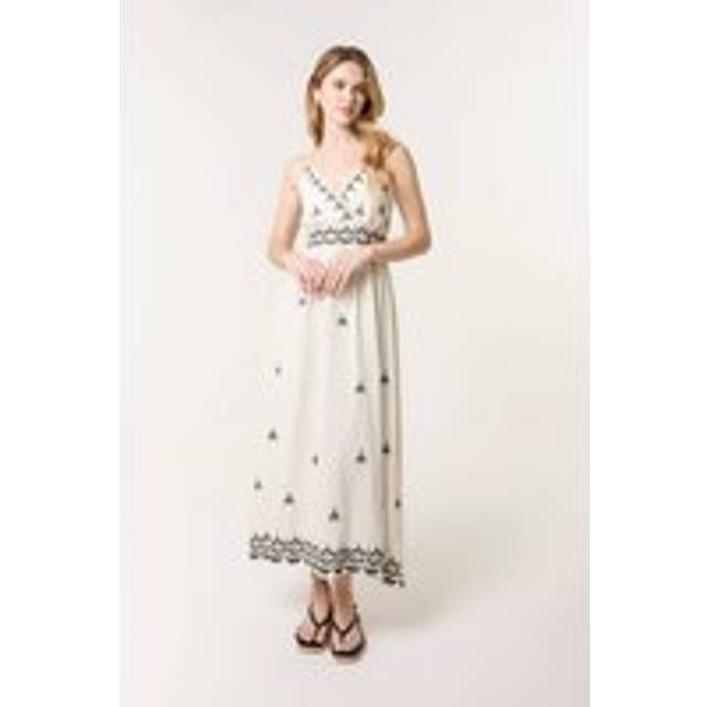 Blue Vanilla Linen Embroidered Sleeveless Maxi Dress