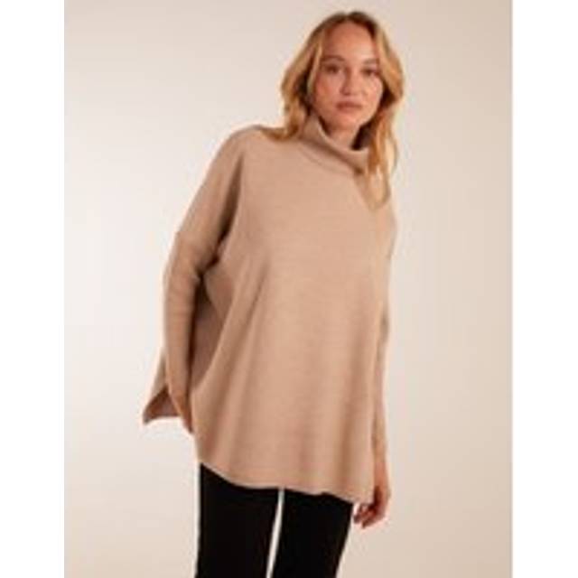 Womens High Neck Boxy Jumper - Beige - M/L