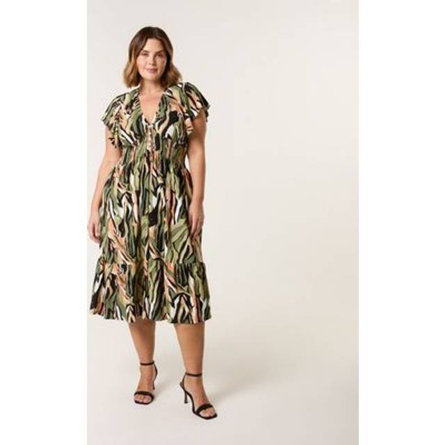 Blue Vanilla Women's Curve Khaki Shirred Waist Midi Dress New Look - UK 22/24
