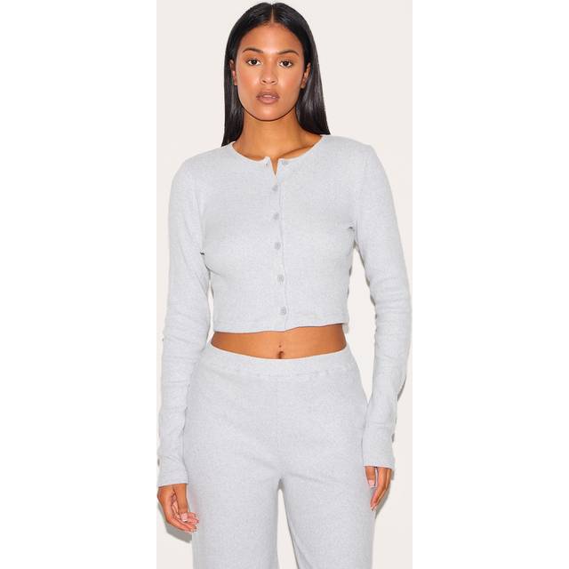 Tall Grey Marl Brushed Rib Button Front Cardigan, Grey Marl - 16