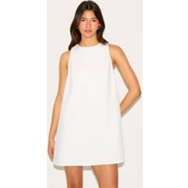 White Linen-Blend Tie Back Sleeveless Shift Dress, White - 4