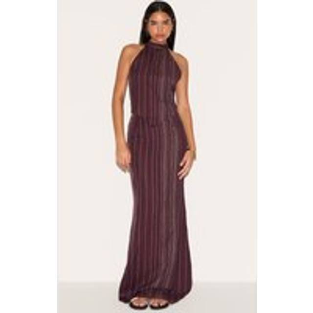 Tall Dark Brown Embroidered Stripe Maxi Skirt, Dark Brown - 12