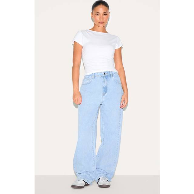 PRETTYLITTLETHING Petite Light Blue Wash High Waist Boyfriend Jean, Light Blue Wash - 6