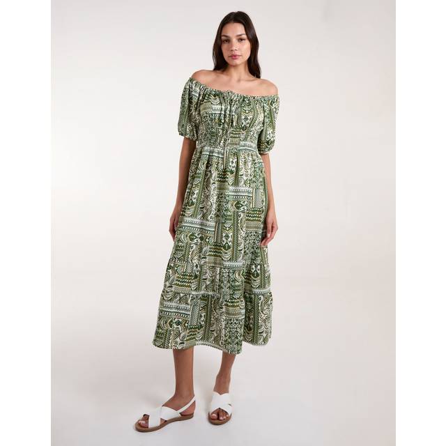 Blue Vanilla Green Scoop Neck Paisley Midi Dress - xl