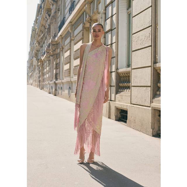 Asymmetrical dress with embroidered fringes pastel green - Woman - 6 - MANGO - Pastel Green
