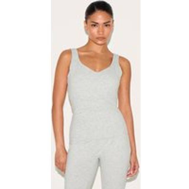Petite Grey Marl Longline Sculpt Padded Sports Bra, Grey Marl