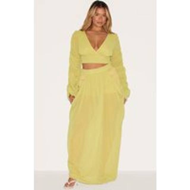 Shape Lime Chiffon Highwaisted Drape Maxi Skirt, Green - 14