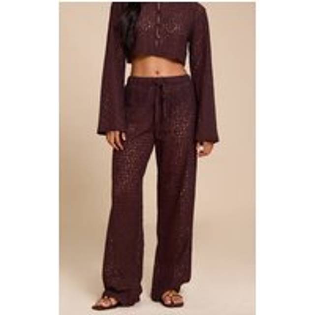 Brown Lace Straight Leg Trouser, Brown - 16