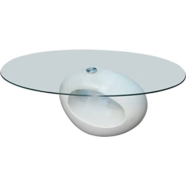 vidaXL Soffbord med oval bordsskiva i glas högglans vit