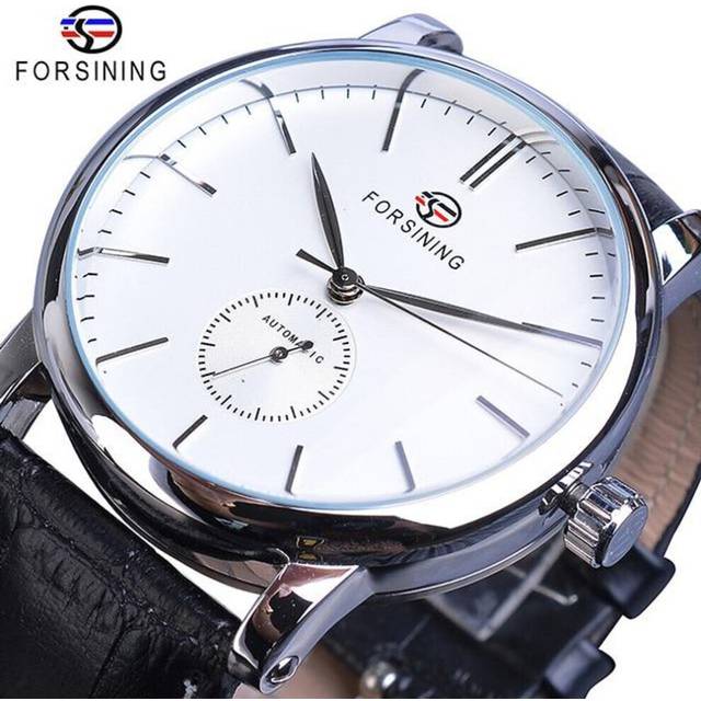 (white) Forsining Minimalist Men&apos;s Mechanical Watch Slim Dial Automatic Casual Clock Male Wristwatch Relogio - White