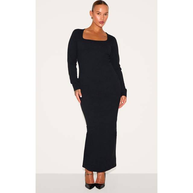 Plus Black Contour Sculpt Square Neck Midaxi Dress, Black - 16