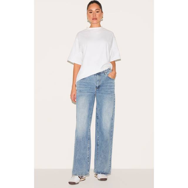 Light Blue Button Detail Wide Leg Jeans, Light Blue - 6