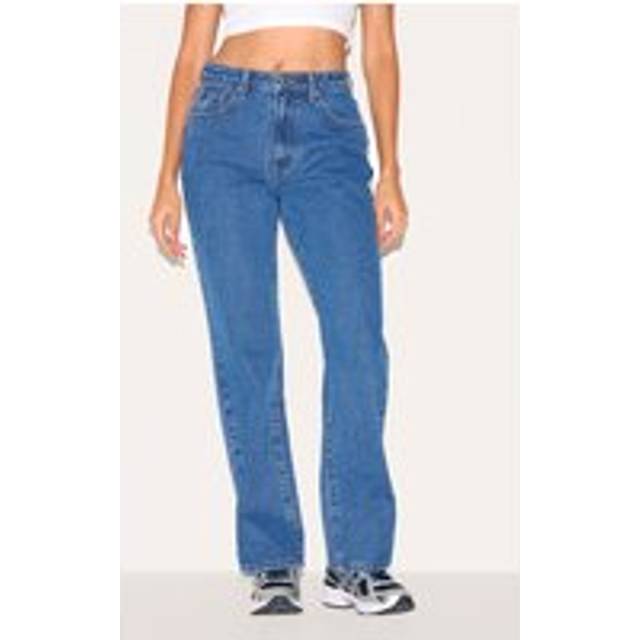 PRETTYLITTLETHING Dark Blue High Waist Straight Leg Jeans, Dark Blue - 14