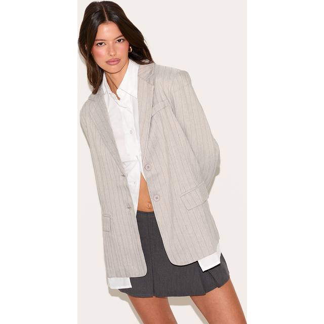 Light Grey Pinstripe Shirt Detail Blazer, Grey - 4