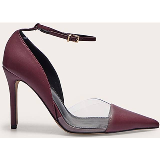 Burgundy Pu Point Toe Perspex High Heel Courts, Red - 3