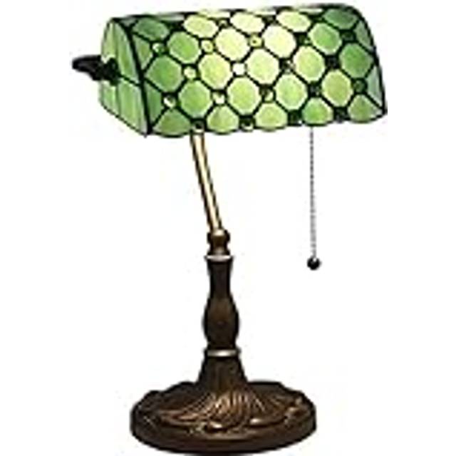 Bankir lampa Tiffany stil bord barock art deco skrivbord i färgat glas med strömbrytare för retro dragning skrivbordsglas lampskärm G Uptodate