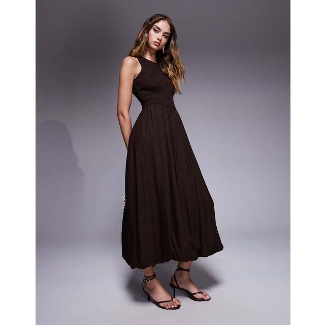 River Island Womens Brown Sleeveless Bubble Hem Racer Midi Dress - 12