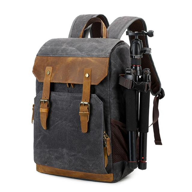 Batik Canvas Photography Backpack Multifunctional SLR Vintage Waterproof Outdoor SLR Camera Bag Black-Gray